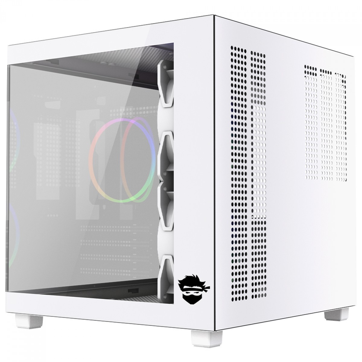 Gabinete Gamer Ninja Ryomaru, Mini Tower, Vidro Temperado, mATX, Sem Fonte, Com 3 Fans Rainbow, Branco, GN-CS-RMMAW3F