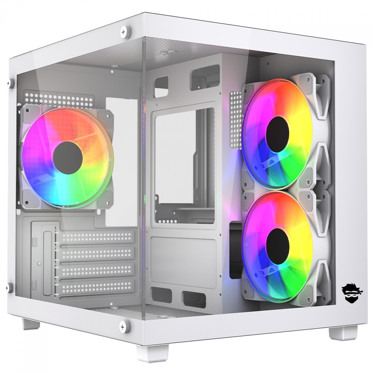 Gabinete Gamer Ninja Ryomaru, Mini Tower, Vidro Temperado, mATX, Sem Fonte, Com 3 Fans Rainbow, Branco, GN-CS-RMMAW3F