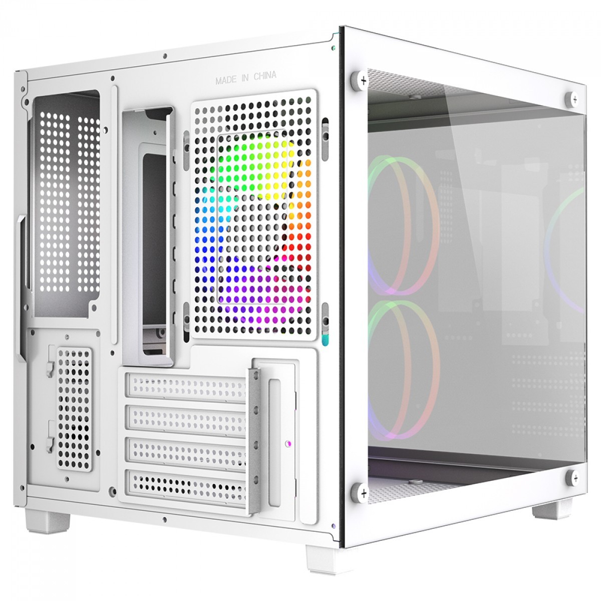 Gabinete Gamer Ninja Ryomaru, Mini Tower, Vidro Temperado, mATX, Sem Fonte, Com 3 Fans Rainbow, Branco, GN-CS-RMMAW3F