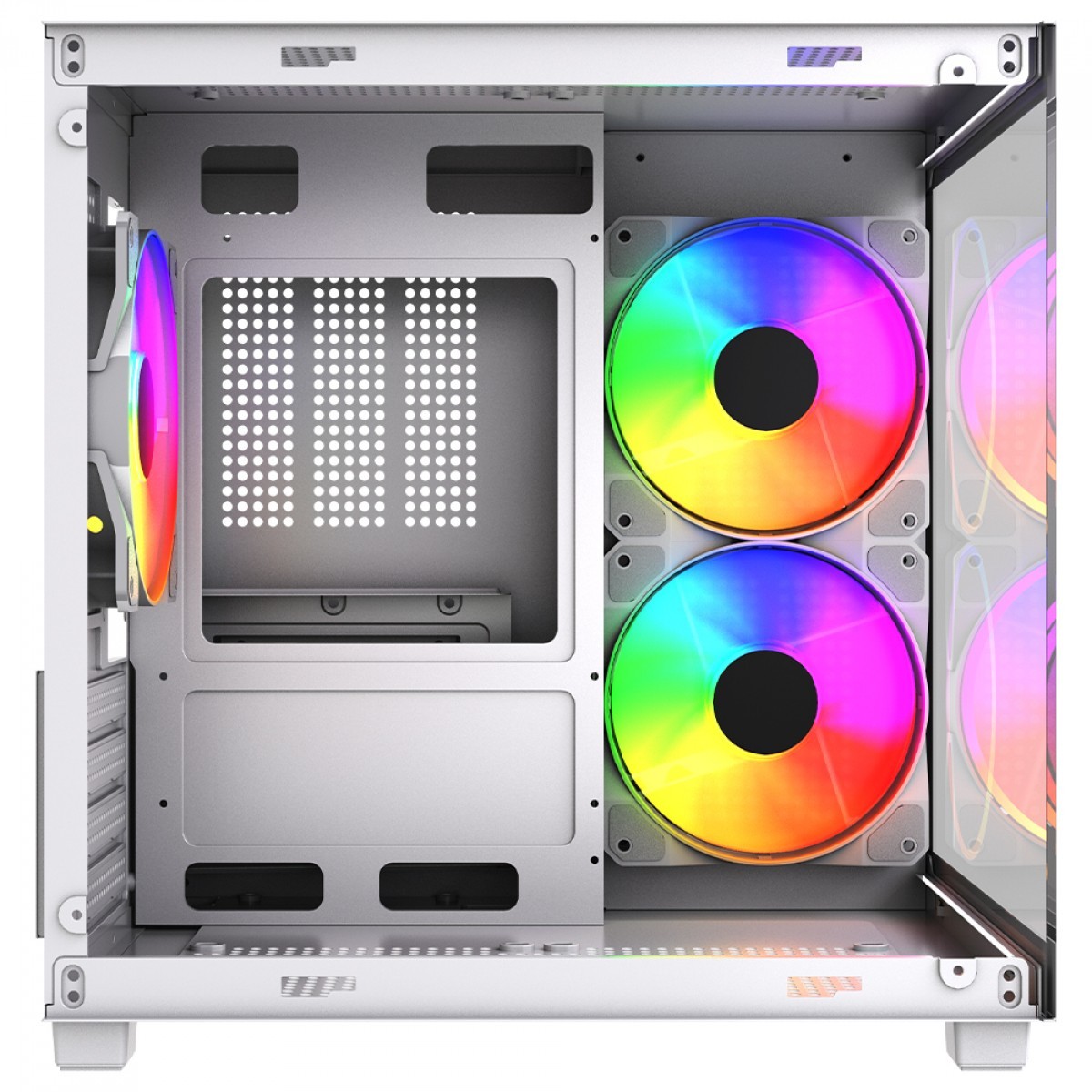 Gabinete Gamer Ninja Ryomaru, Mini Tower, Vidro Temperado, mATX, Sem Fonte, Com 3 Fans Rainbow, Branco, GN-CS-RMMAW3F
