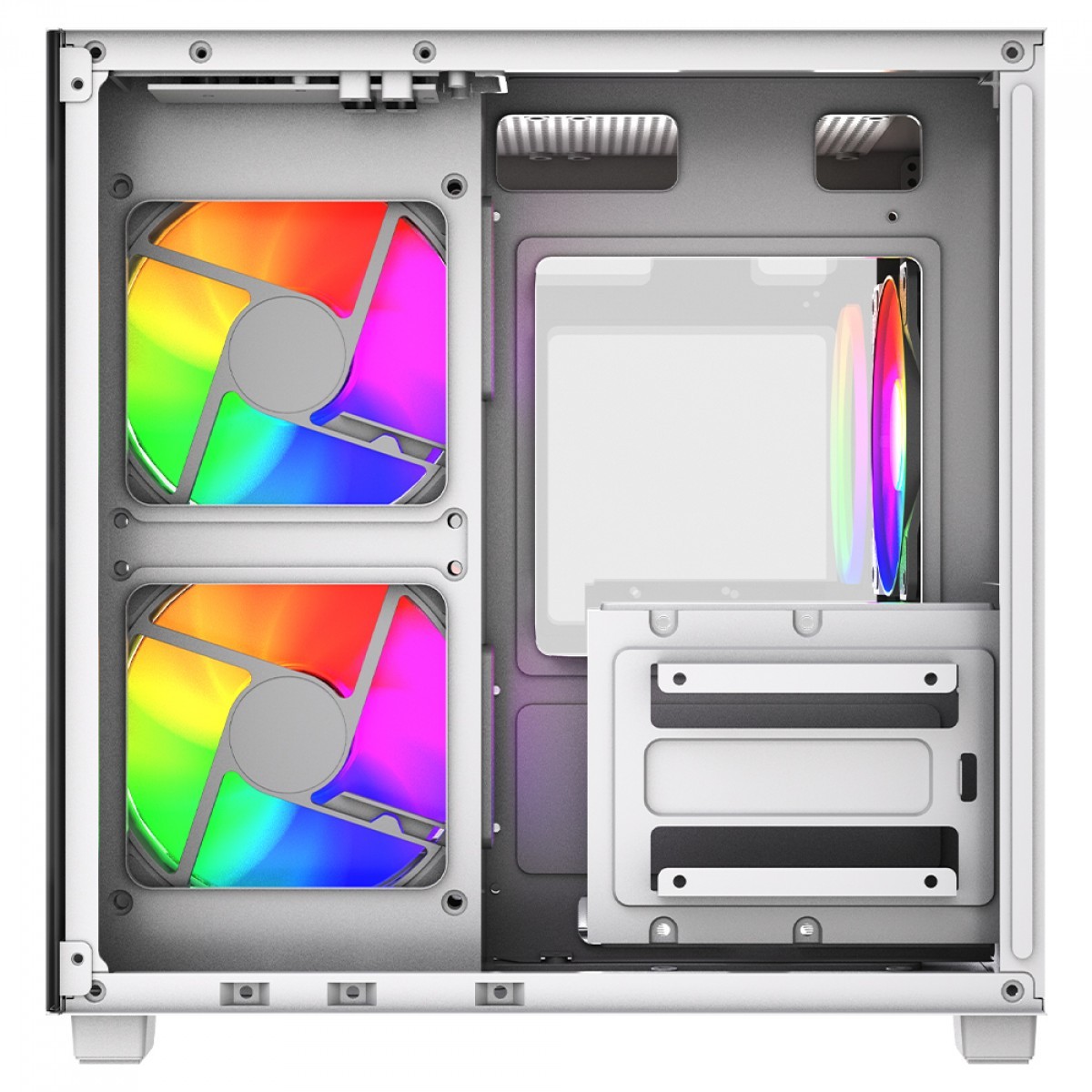 Gabinete Gamer Ninja Ryomaru, Mini Tower, Vidro Temperado, mATX, Sem Fonte, Com 3 Fans Rainbow, Branco, GN-CS-RMMAW3F