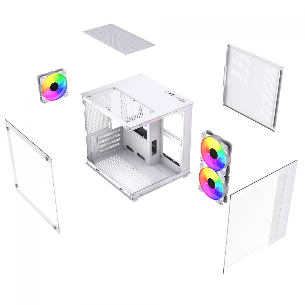 Gabinete Gamer Ninja Ryomaru, Mini Tower, Vidro Temperado, mATX, Sem Fonte, Com 3 Fans Rainbow, Branco, GN-CS-RMMAW3F