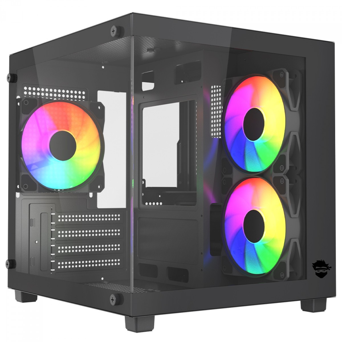 Gabinete Gamer Ninja Ryomaru, Mini Tower, Vidro Temperado, mATX, Sem Fonte, Com 3 Fans Rainbow, Preto, GN-CS-RMMAB3F