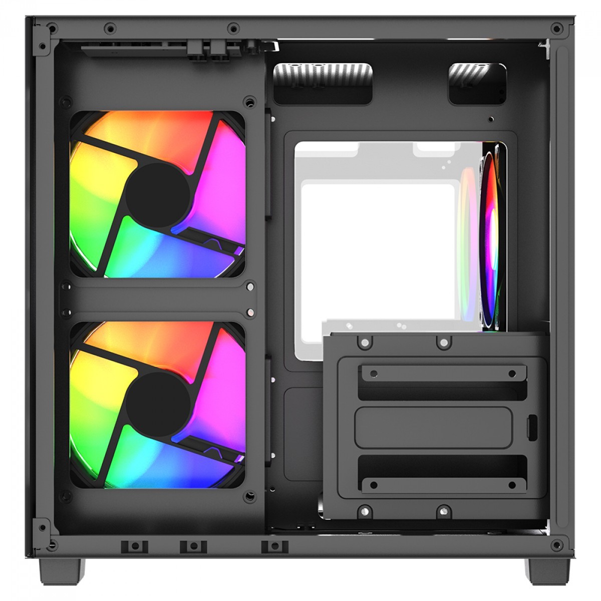 Gabinete Gamer Ninja Ryomaru, Mini Tower, Vidro Temperado, mATX, Sem Fonte, Com 3 Fans Rainbow, Preto, GN-CS-RMMAB3F