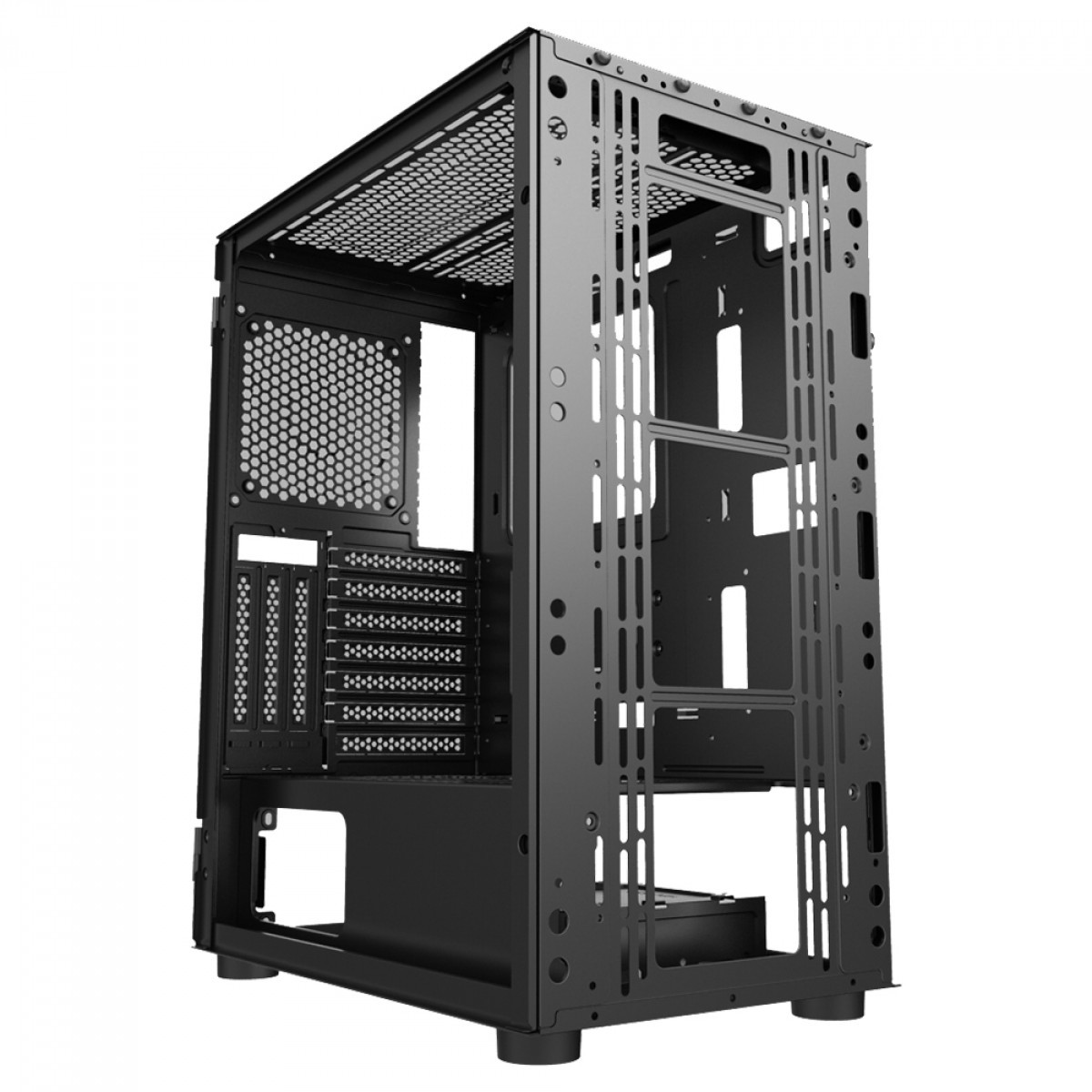 Gabinete Gamer Ninja Saga, Mid Tower, RGB, Vidro Temperado, ATX, Black, Sem Fonte, Com 4 Fans