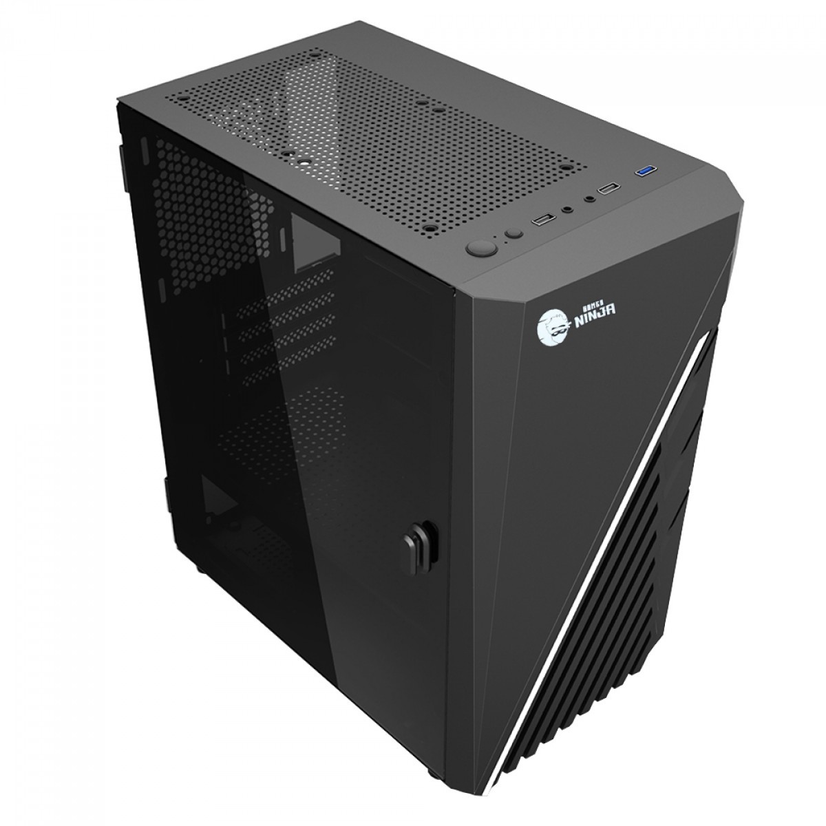 Gabinete Gamer Ninja Shura, Mini Tower, RGB, Vidro Temperado, Micro ATX, Black, Sem Fonte, Com 1 Fan