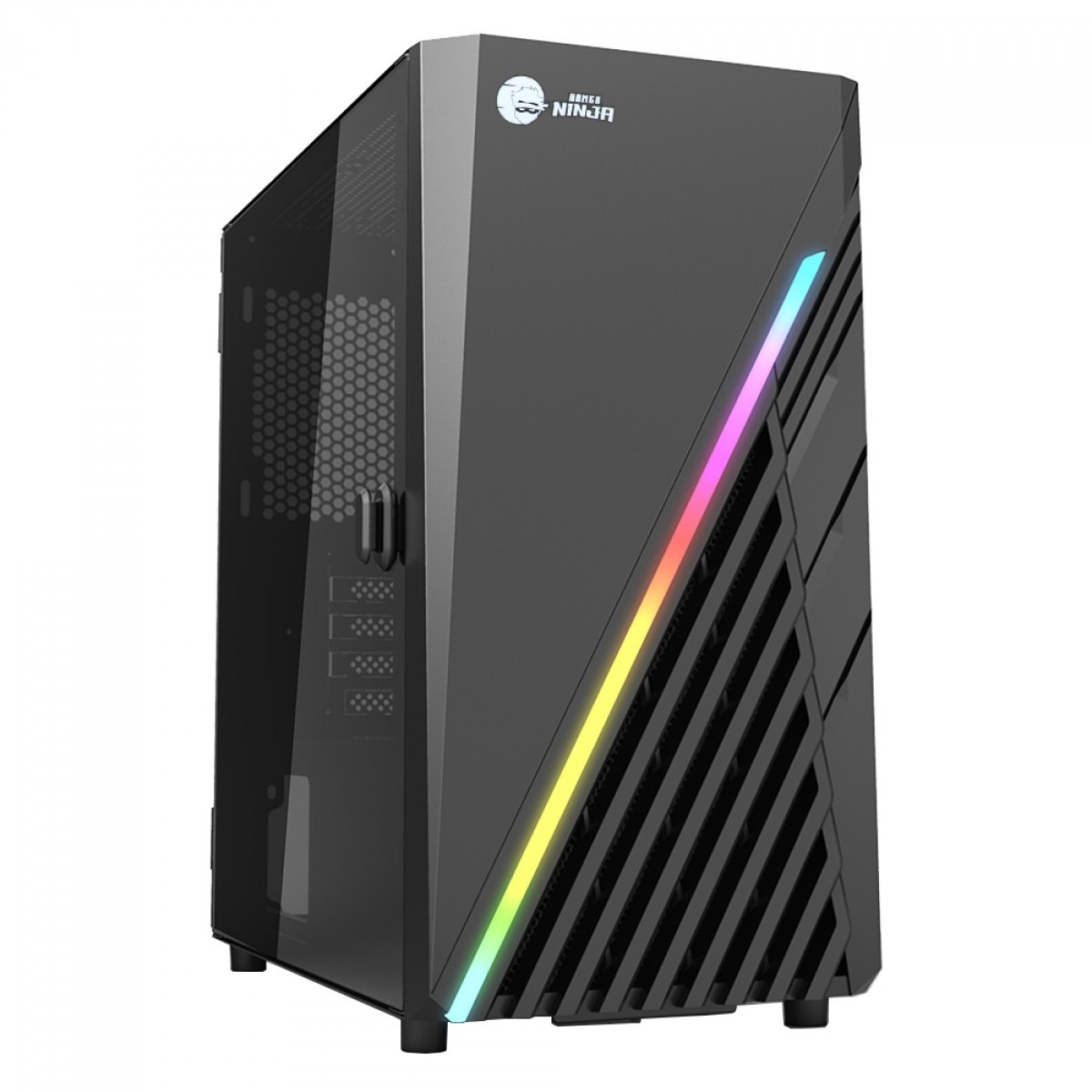 Gabinete Gamer Ninja Shura, Mini Tower, RGB, Vidro Temperado, Micro ATX, Black, Sem Fonte, Com 1 Fan