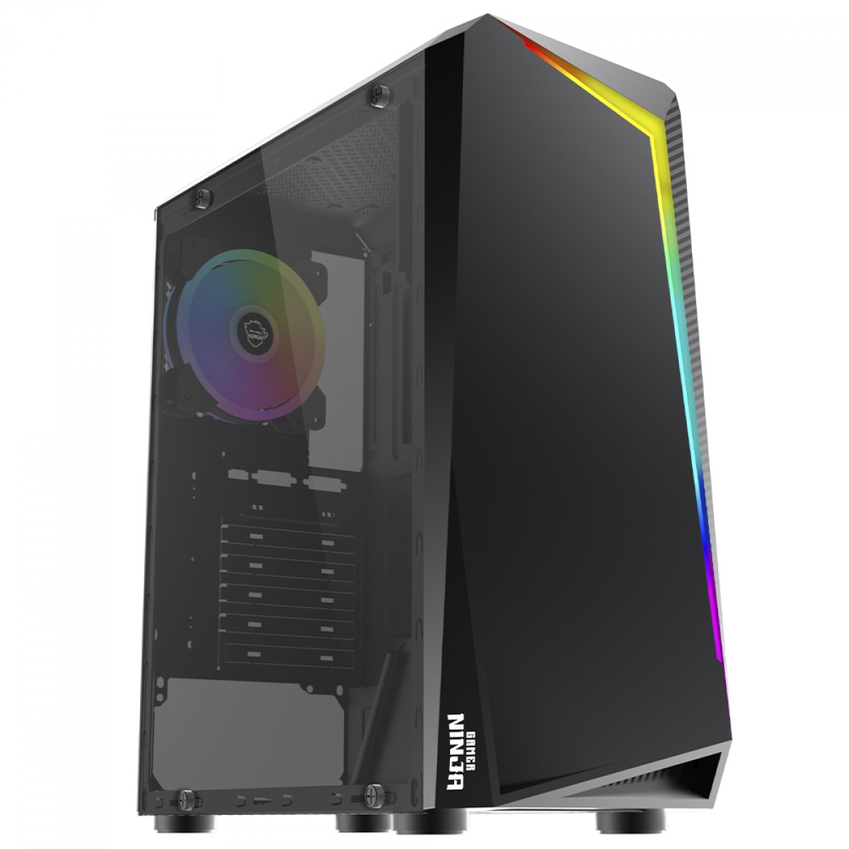 Gabinete Gamer Ninja Sword, RGB, Mid Tower, Vidro Temperado, ATX, Black, Sem Fonte, Com 1 Fan