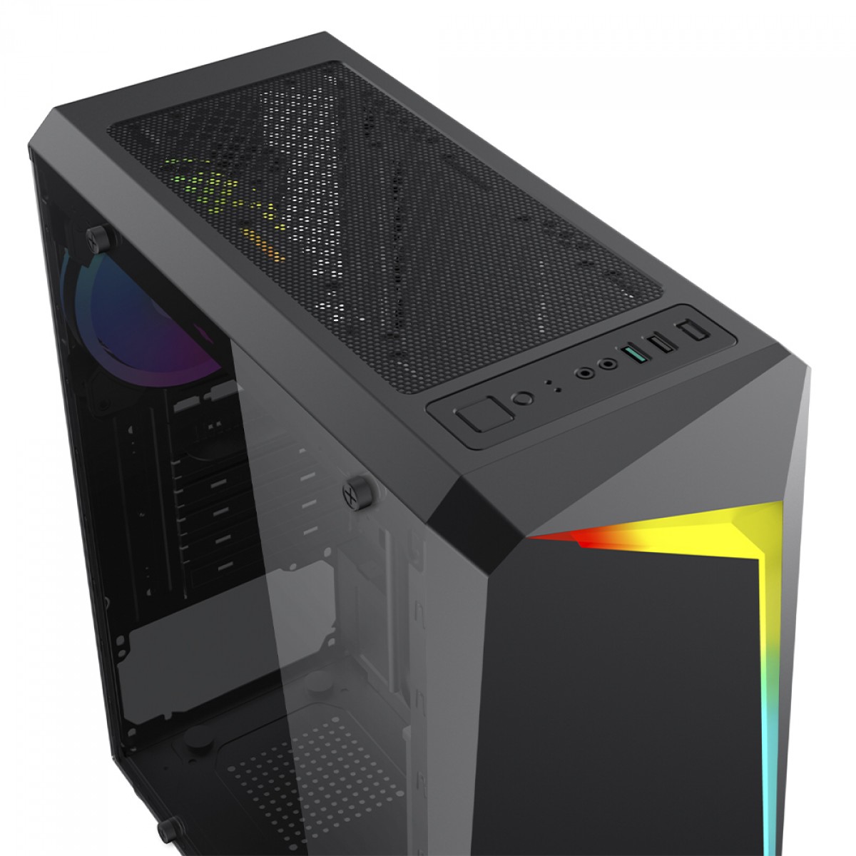 Gabinete Gamer Ninja Sword, RGB, Mid Tower, Vidro Temperado, ATX, Black, Sem Fonte, Com 1 Fan