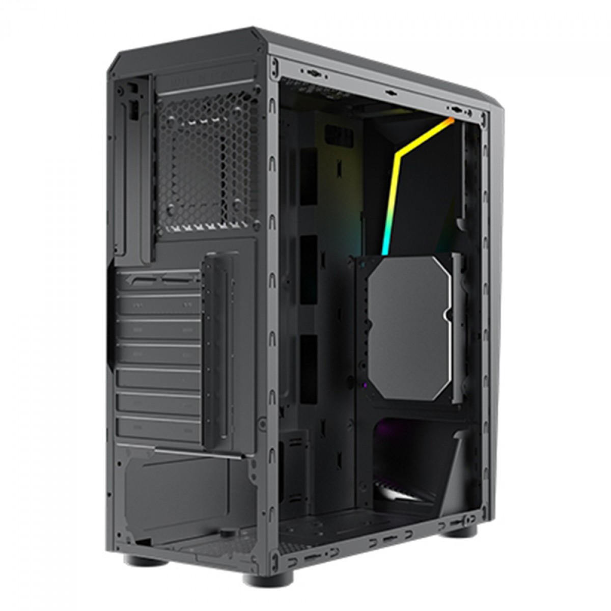 Gabinete Gamer Ninja Sword, RGB, Mid Tower, Vidro Temperado, ATX, Black, Sem Fonte, Com 1 Fan