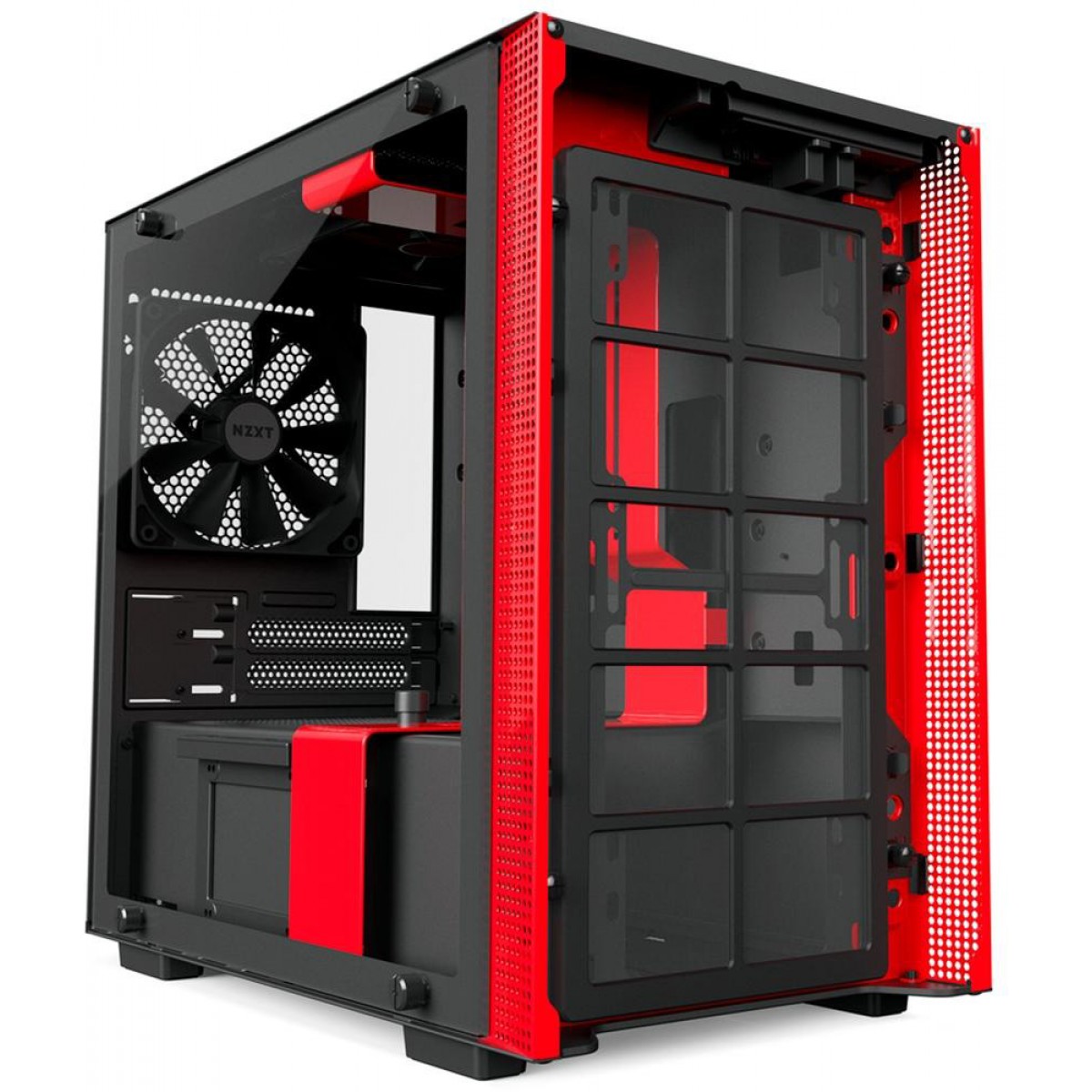 Gabinete Gamer NZXT H200, Mini Tower, Com 2 Fans, Vidro Temperado, Black-Red, S-Fonte, CA-H200B-BR