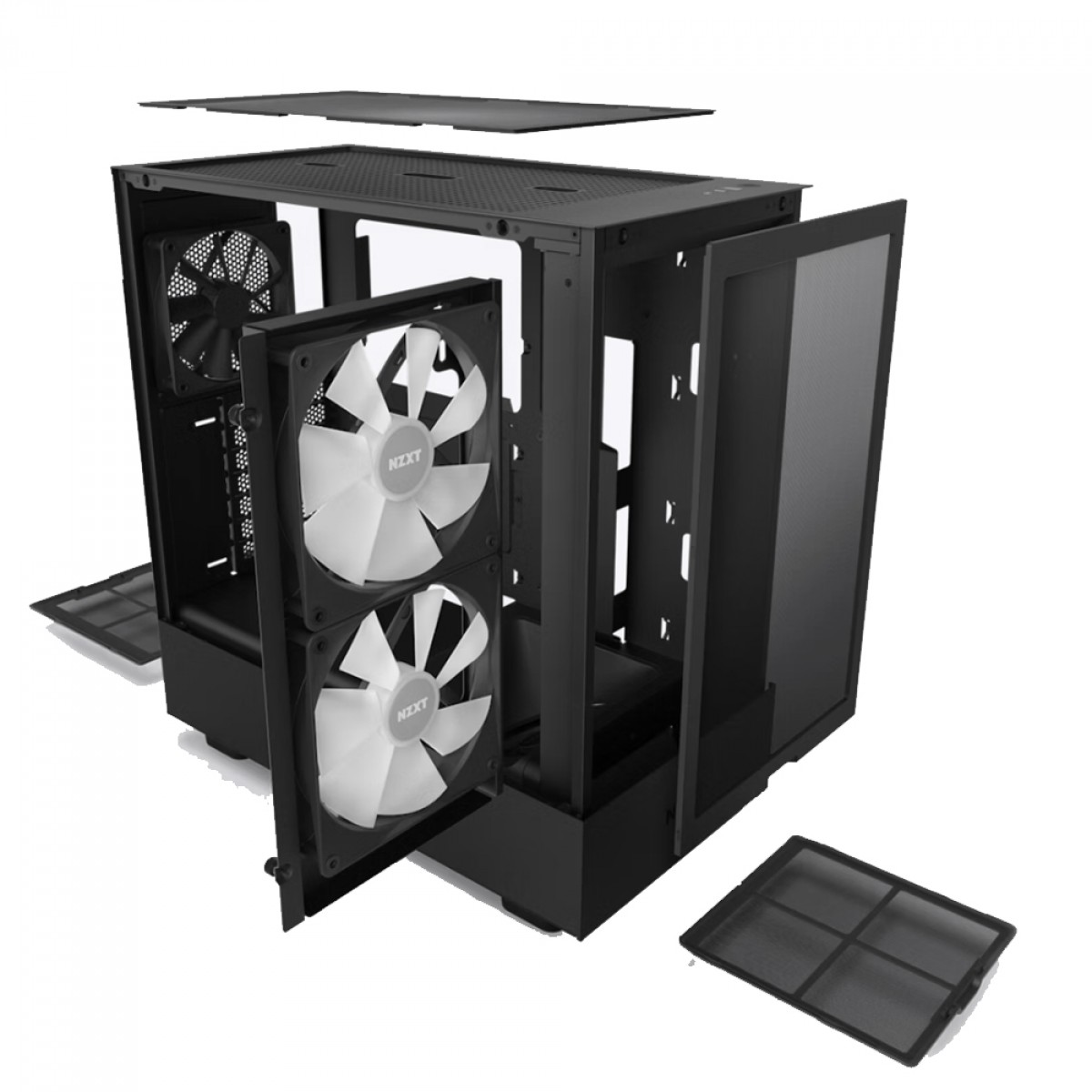 Gabinete Gamer NZXT H5 Flow RGB, Mid Tower, Vidro Temperado, ATX, Black, Sem Fonte, Com 4 Fans, CC-H51FB-R1