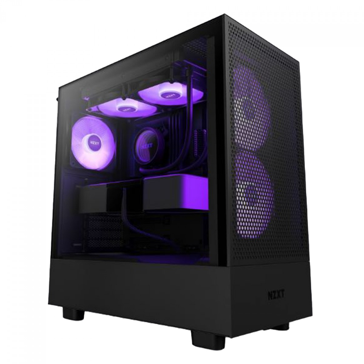 Gabinete Gamer NZXT H5 Flow RGB, Mid Tower, Vidro Temperado, ATX, Black, Sem Fonte, Com 4 Fans, CC-H51FB-R1