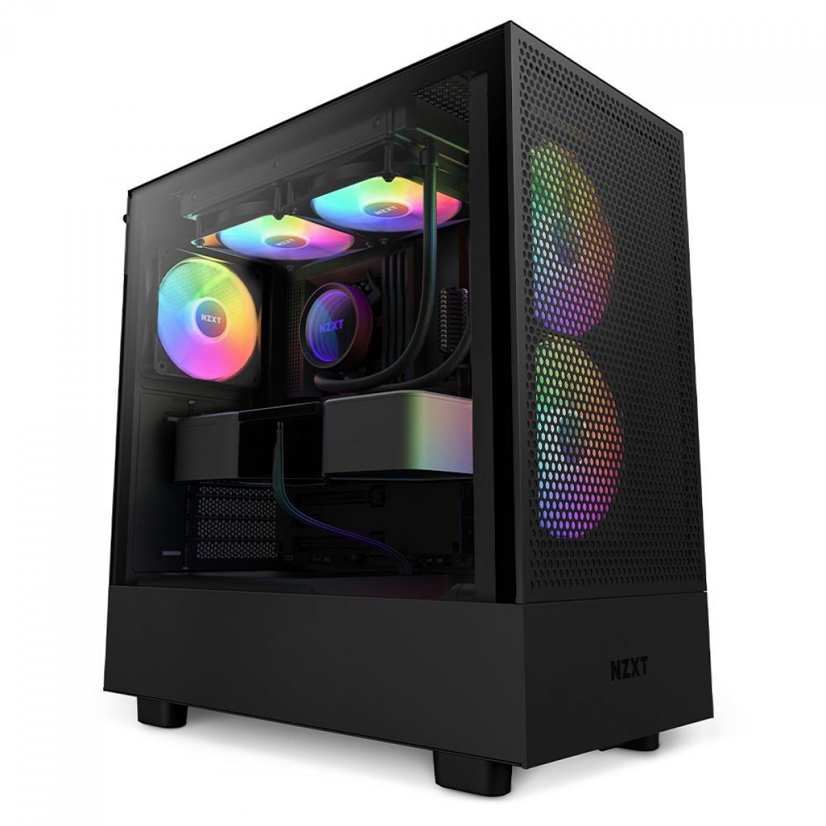 Gabinete Gamer NZXT H5 Flow RGB, Mid Tower, Vidro Temperado, ATX, Black, Sem Fonte, Com 4 Fans, CC-H51FB-R1
