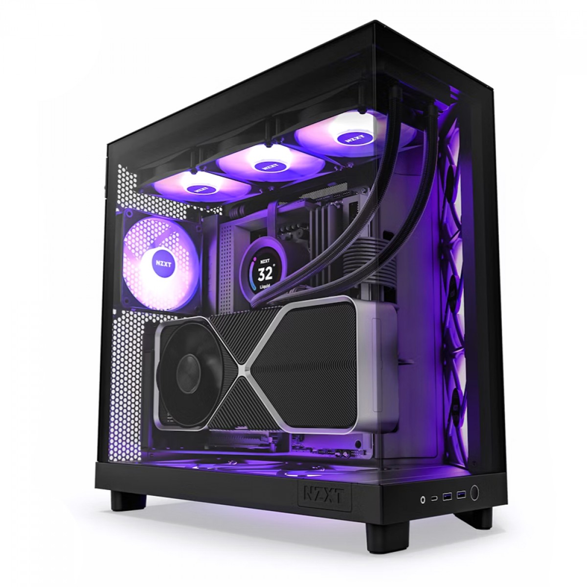 Gabinete Gamer NZXT H6 Flow RGB, Mid Tower, Vidro Temperado, Black, ATX, Sem Fonte, 3 Fans, CC-H61FB-R1