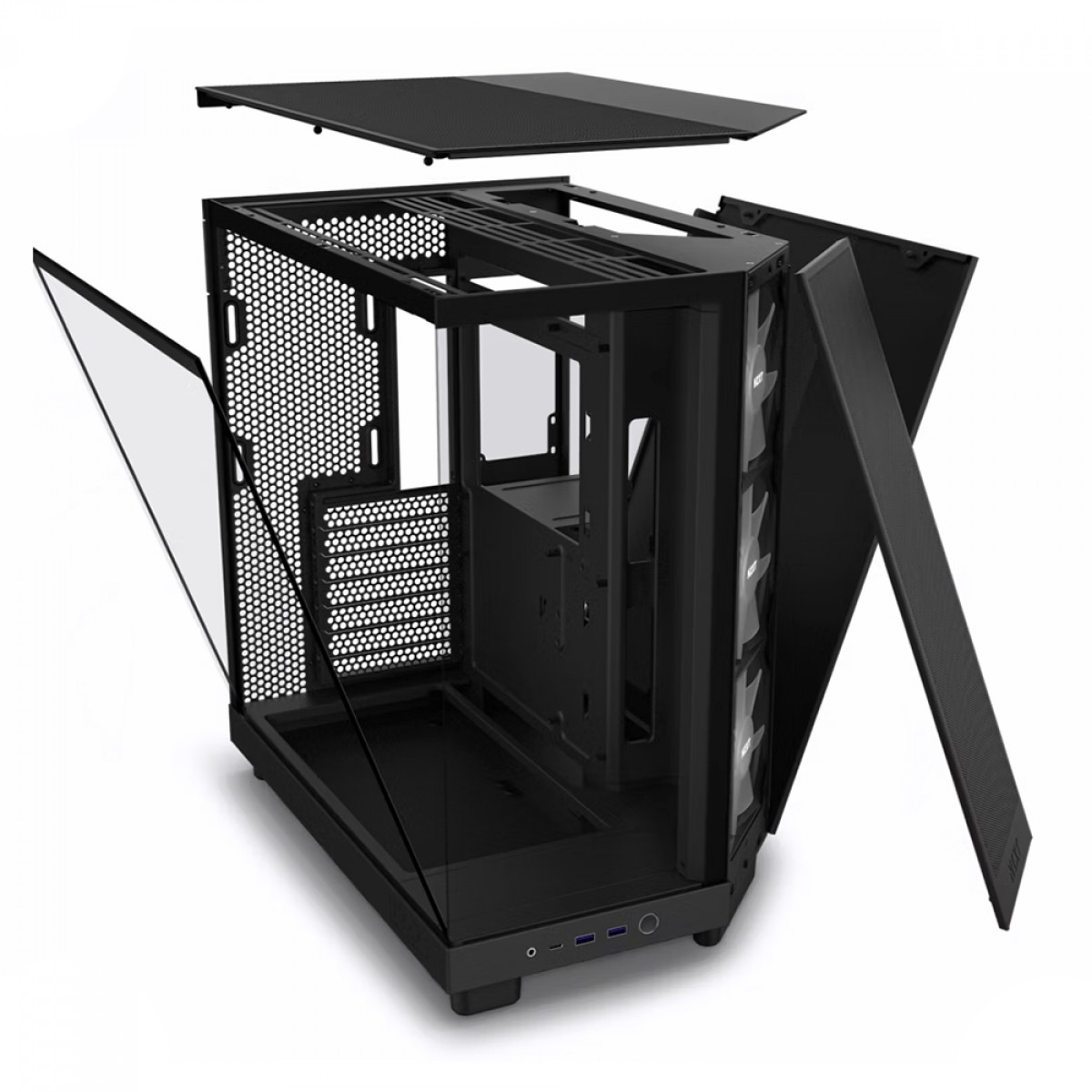 Gabinete Gamer NZXT H6 Flow RGB, Mid Tower, Vidro Temperado, Black, ATX, Sem Fonte, 3 Fans, CC-H61FB-R1