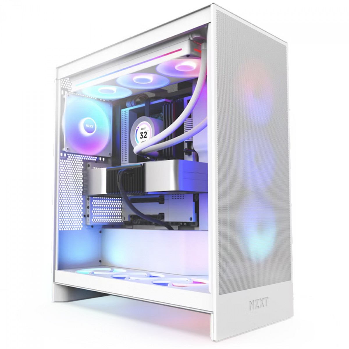 Gabinete Gamer NZXT H7 Flow RGB, Mid Tower, Vidro Temperado, E-ATX, Branco, Sem Fonte, Com 3 Fans, CM-H72FW-R1 
