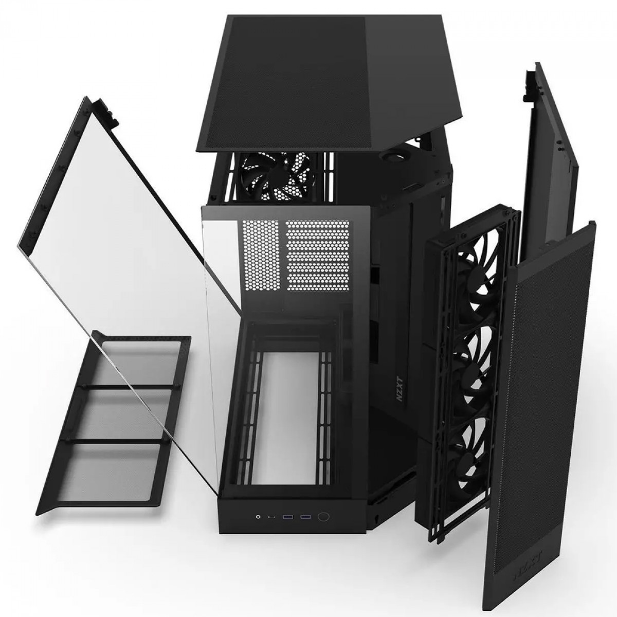 Gabinete Gamer NZXT H9 Flow, Mid Tower, Vidro Temperado, ATX, Sem Fonte, Com 4 Fans, Preto, CM-H92FB-01