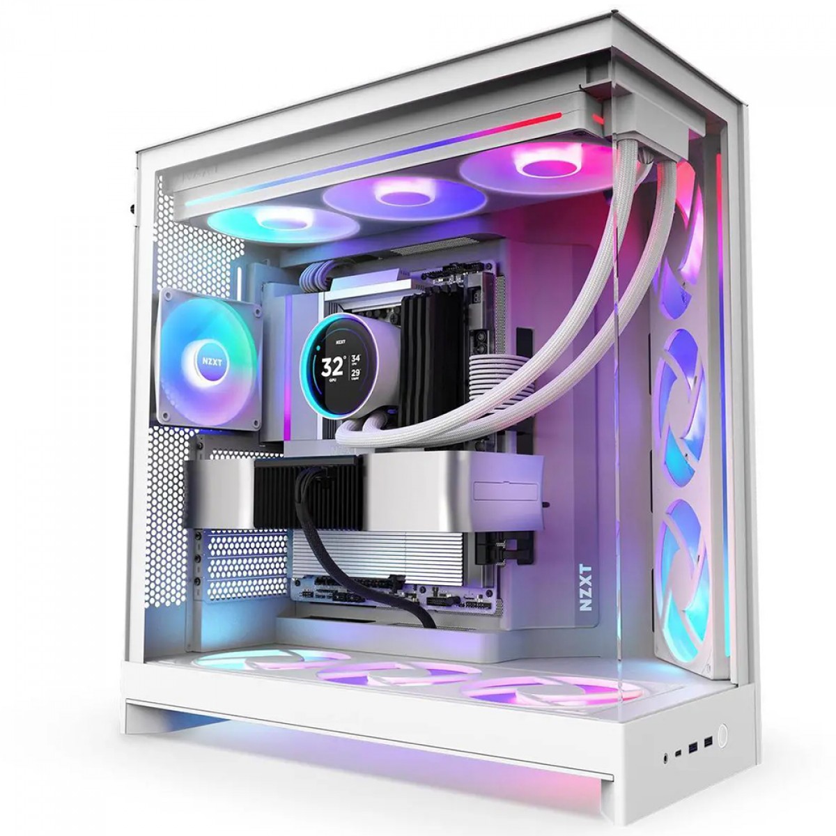 Gabinete Gamer NZXT H9 Flow RGB, Mid Tower, Vidro Temperado, ATX, Sem Fonte, Com 4 Fans, Branco, CM-H92FW-R1