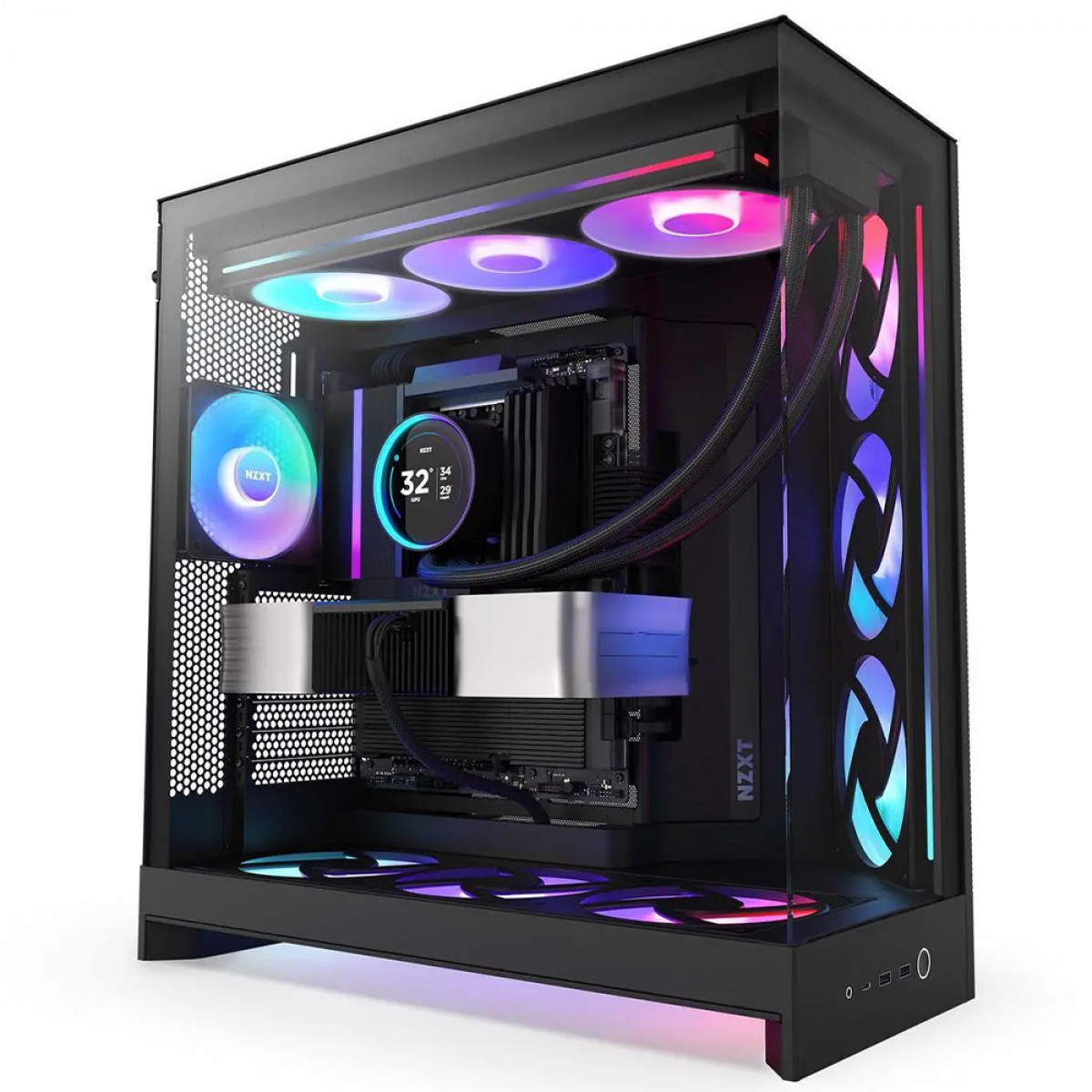 Gabinete Gamer NZXT H9 Flow RGB, Mid Tower, Vidro Temperado, ATX, Sem Fonte, Com 4 Fans, Preto, CM-H92FB-R1