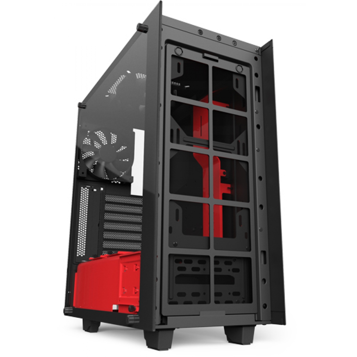 Gabinete Gamer NZXT S340 Elite, Mid Tower, Vidro Temperado, Black-Red, Sem Fonte, Com 2 Fans, CA-S340W-B4