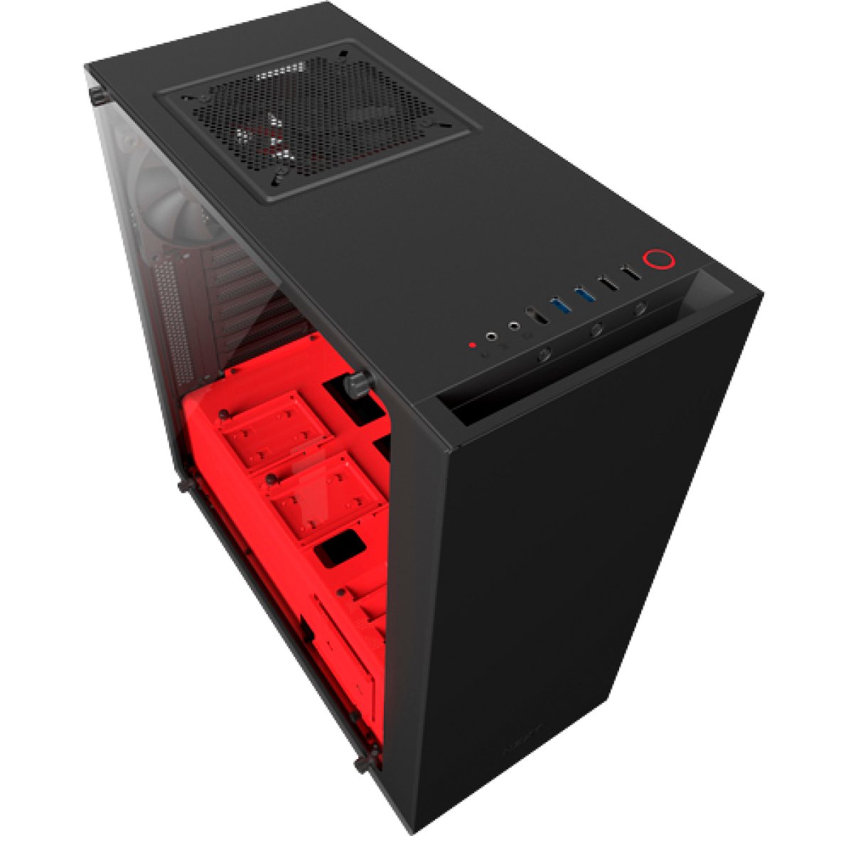 Gabinete Gamer NZXT S340 Elite, Mid Tower, Vidro Temperado, Black-Red, Sem Fonte, Com 2 Fans, CA-S340W-B4