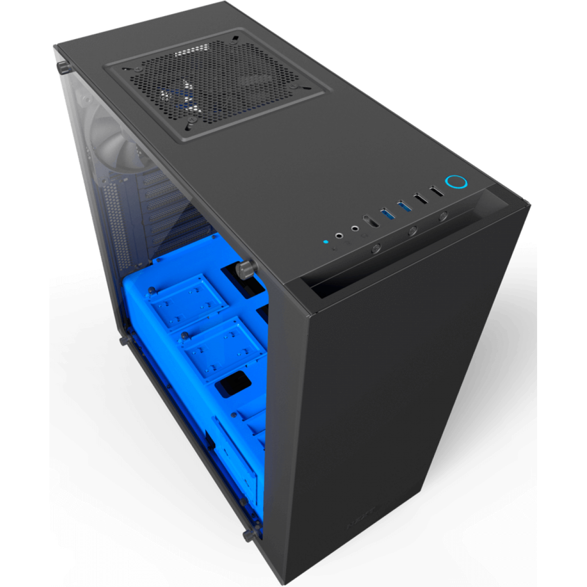 Gabinete Gamer NZXT S340 Elite, Mid Tower, Com 2 Fans, Vidro Temperado, Black-Blue, Sem Fonte, CA-S340W-B5