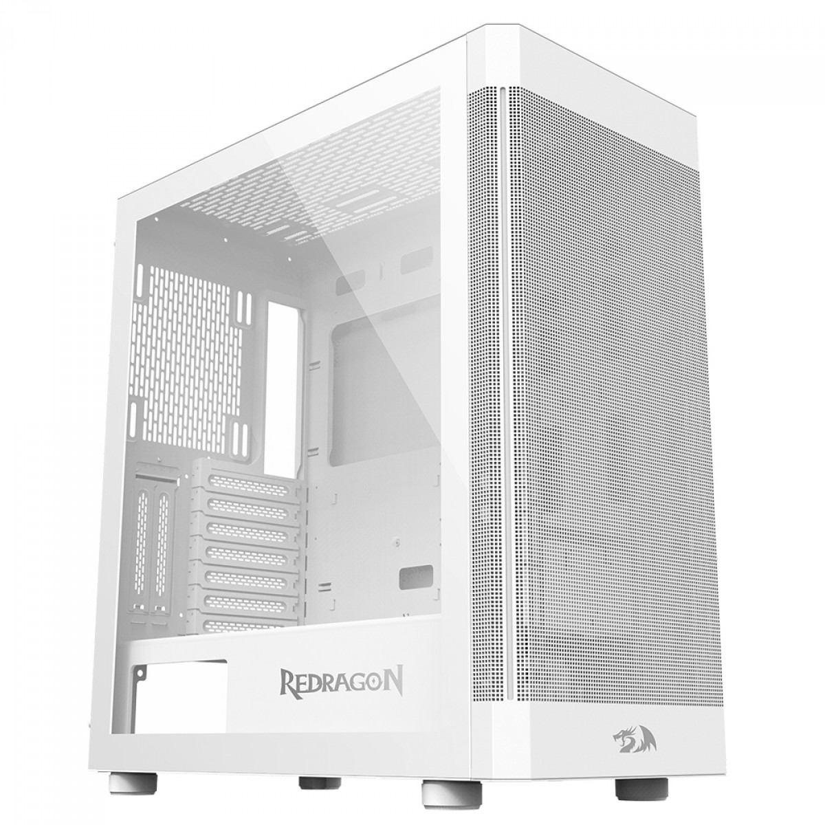 Gabinete Gamer Redragon Aeroglass Lunar, Mid Tower, Vidro Temperado, E-ATX, White, Sem Fonte, Sem Fan, CA-602W