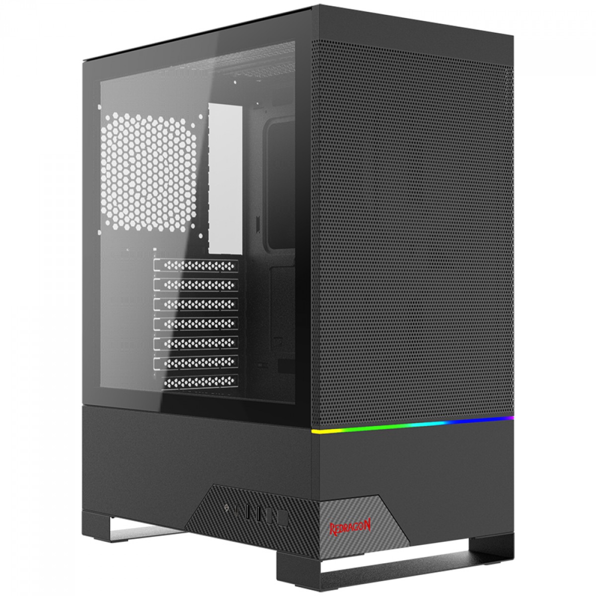 Gabinete Gamer Redragon Carbon RGB, Mid Tower, Vidro Temperado, ATX, Sem Fonte, Sem Fan, Preto, CA-610B
