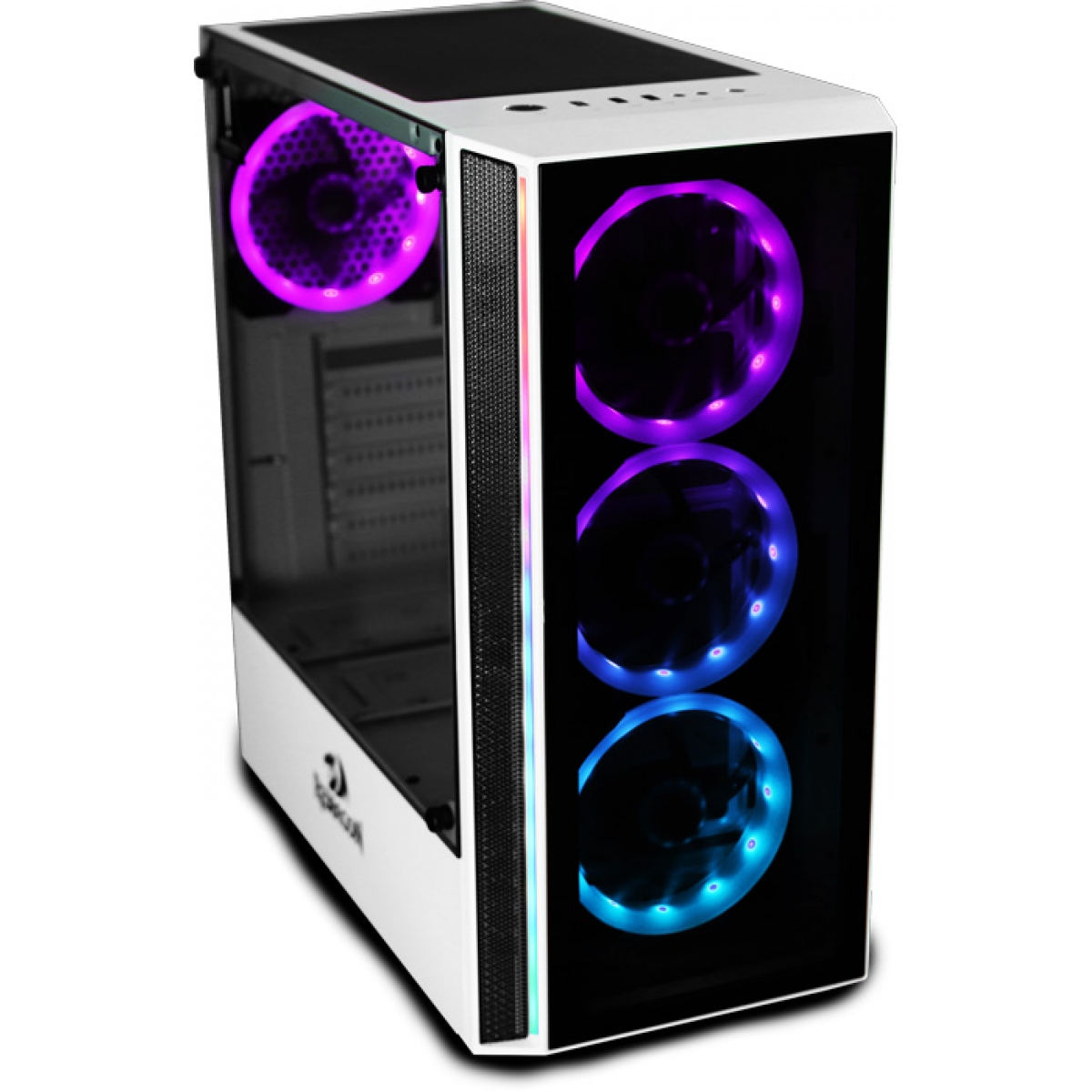 Gabinete Gamer Redragon Grapple, Mid Tower, Vidro Temperado, White, GC-607WH, Sem Fonte, Sem Fan