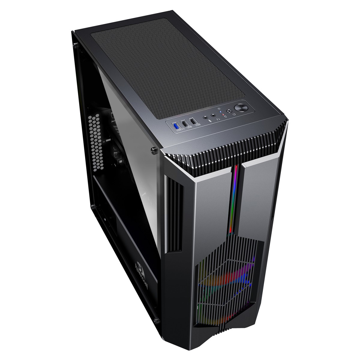 Gabinete Gamer Redragon Grindor, Mid Tower, RGB, Vidro Temperado, Black, ATX, Sem Fonte, Com 2 Fans, GC-616