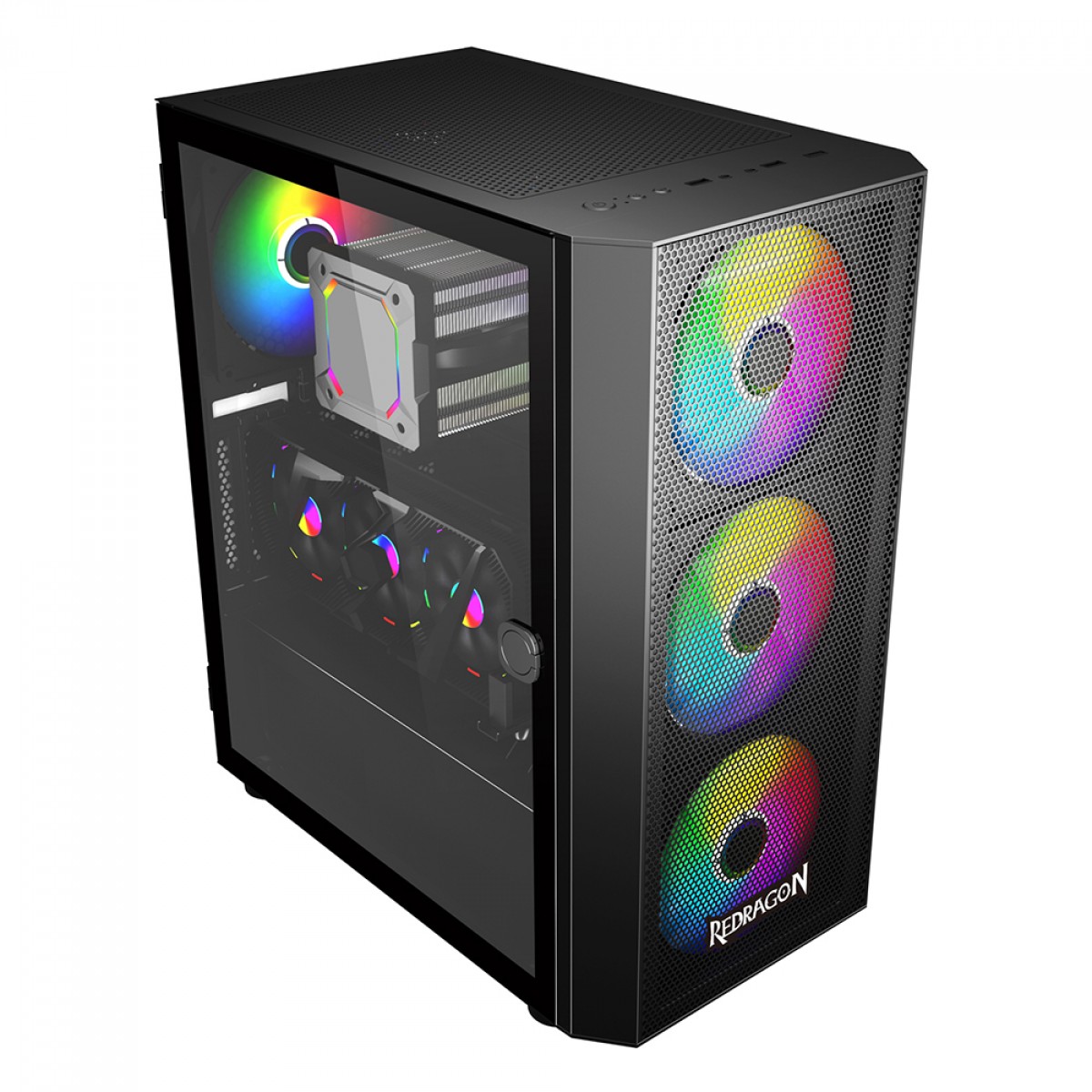Gabinete Gamer Redragon Skyfire, Mid Tower, Vidro Temperado, Black, Sem Fonte, Sem Fan, GC-XA211