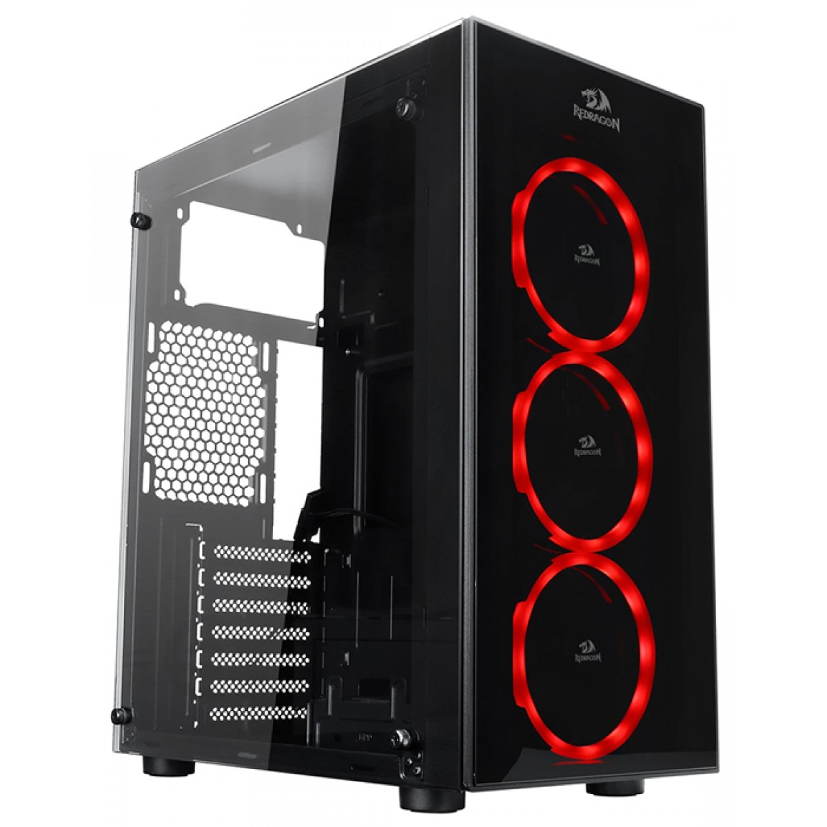 Gabinete Gamer Redragon, Thundercracker, Mid Tower, Vidro Temperado, Black, Sem Fonte, Com 3 Fans RGB