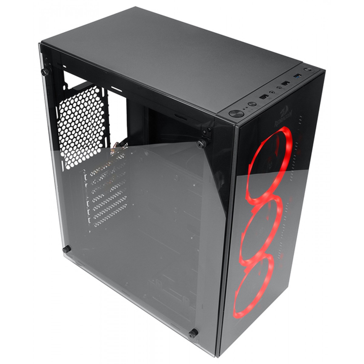 Gabinete Gamer Redragon, Thundercracker, Mid Tower, Vidro Temperado, Black, Sem Fonte, Com 3 Fans RGB