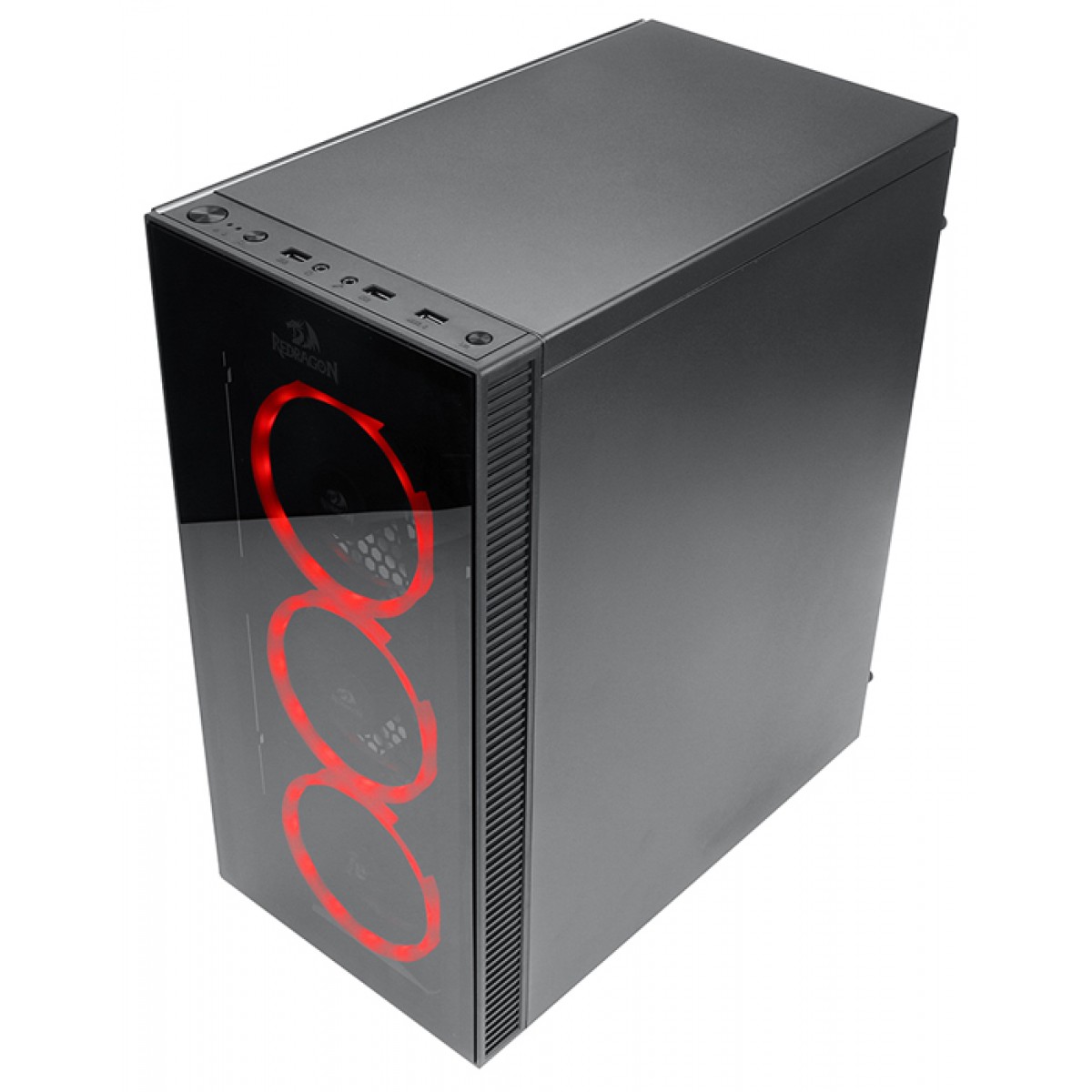 Gabinete Gamer Redragon, Thundercracker, Mid Tower, Vidro Temperado, Black, Sem Fonte, Com 3 Fans RGB