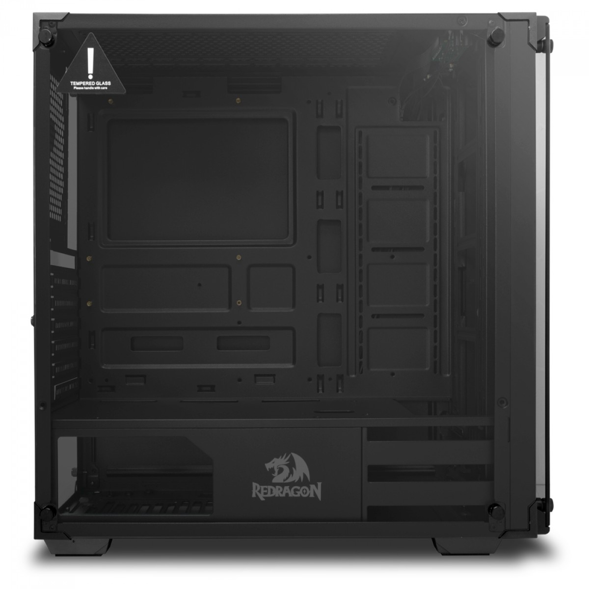 Gabinete Gamer Redragon Wheel Jack, Mid Tower, Vidro Temperado, Black, Sem fonte, Com 4 Fans Red