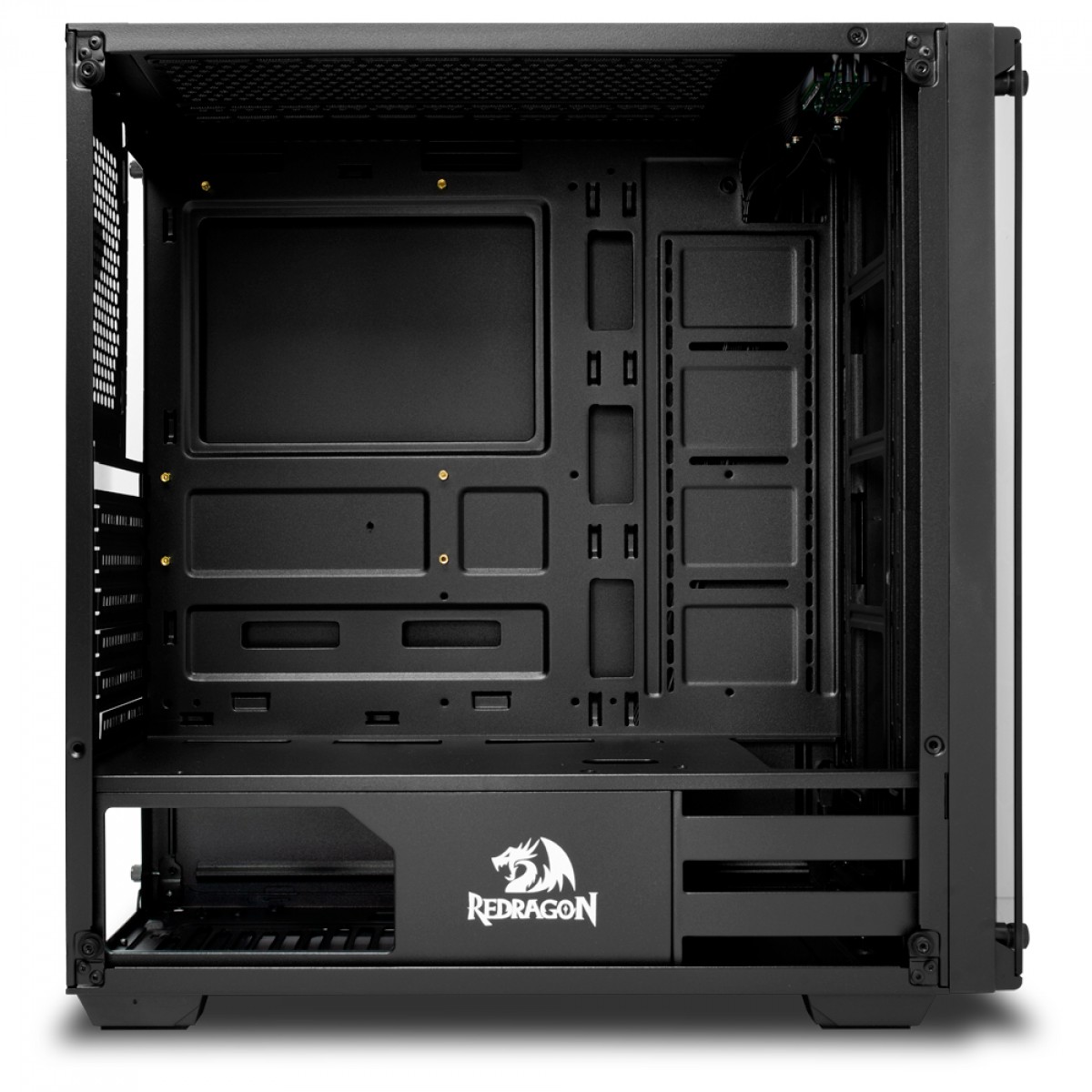 Gabinete Gamer Redragon Wheel Jack, Mid Tower, Vidro Temperado, Black, Sem fonte, Com 4 Fans Red