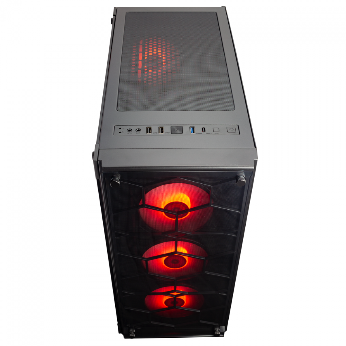 Gabinete Gamer Redragon Wheel Jack, Mid Tower, Vidro Temperado, Black, Sem fonte, Com 4 Fans Red