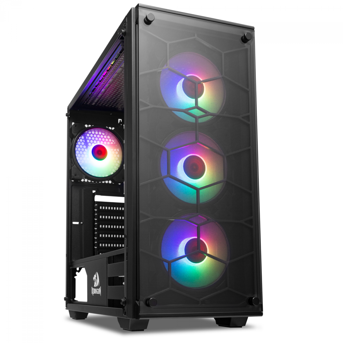Gabinete Gamer Redragon Wheel Jack, Mid Tower, Vidro Temperado, Black, Sem fonte, Com 4 Fans RGB