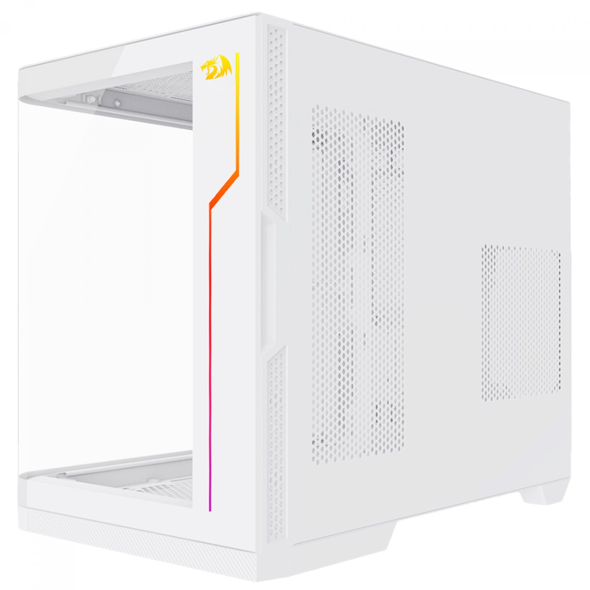 Gabinete Gamer Redragon Wideload Extreme Lunar White, Mid Tower, RGB, Vidro Curvado Temperado, ATX, Branco, Sem Fonte, Sem Fan, CA-605W	