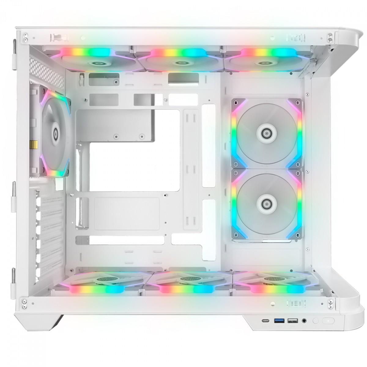 Gabinete Gamer Redragon Wideload Extreme Lunar White, Mid Tower, RGB, Vidro Curvado Temperado, ATX, Branco, Sem Fonte, Sem Fan, CA-605W	