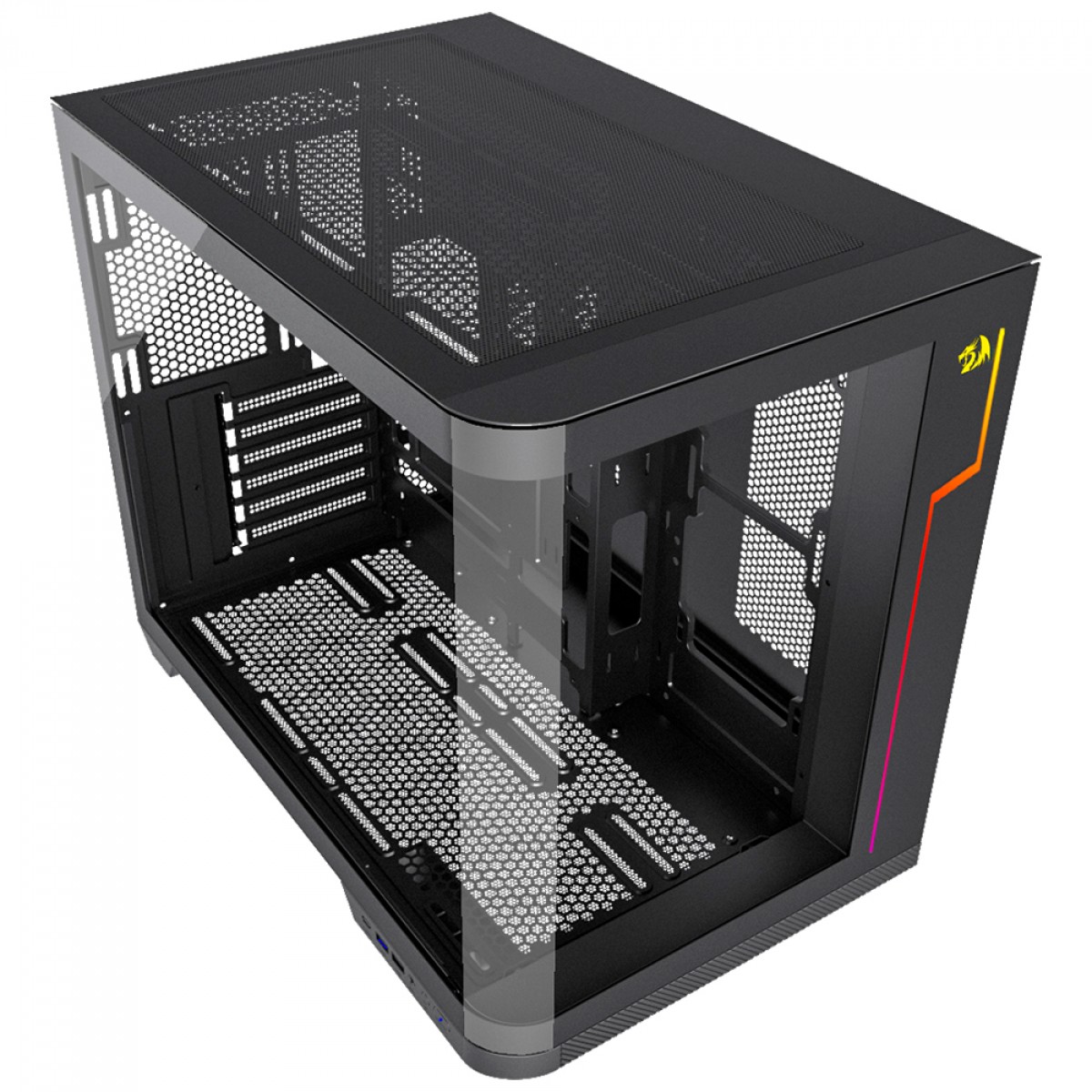 Gabinete Gamer Redragon Wideload Extreme, Mid Tower, RGB, Vidro Curvado Temperado, ATX, Black, Sem Fonte, Sem Fan, CA-605B