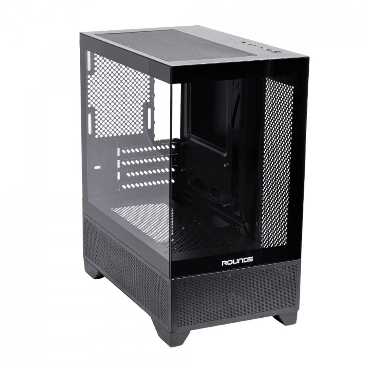 Gabinete Gamer Round5 Draven Black, Mid Tower, Lateral e Frontal de Vidro, M-ATX, Sem Fans, Preto, R5-DRAVEN-B-2181