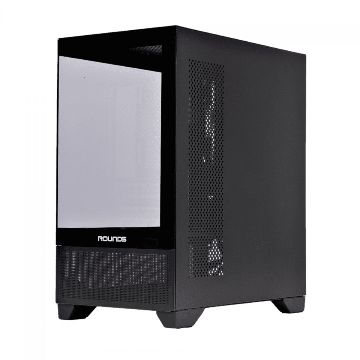 Gabinete Gamer Round5 Draven Black, Mid Tower, Lateral e Frontal de Vidro, M-ATX, Sem Fans, Preto, R5-DRAVEN-B-2181