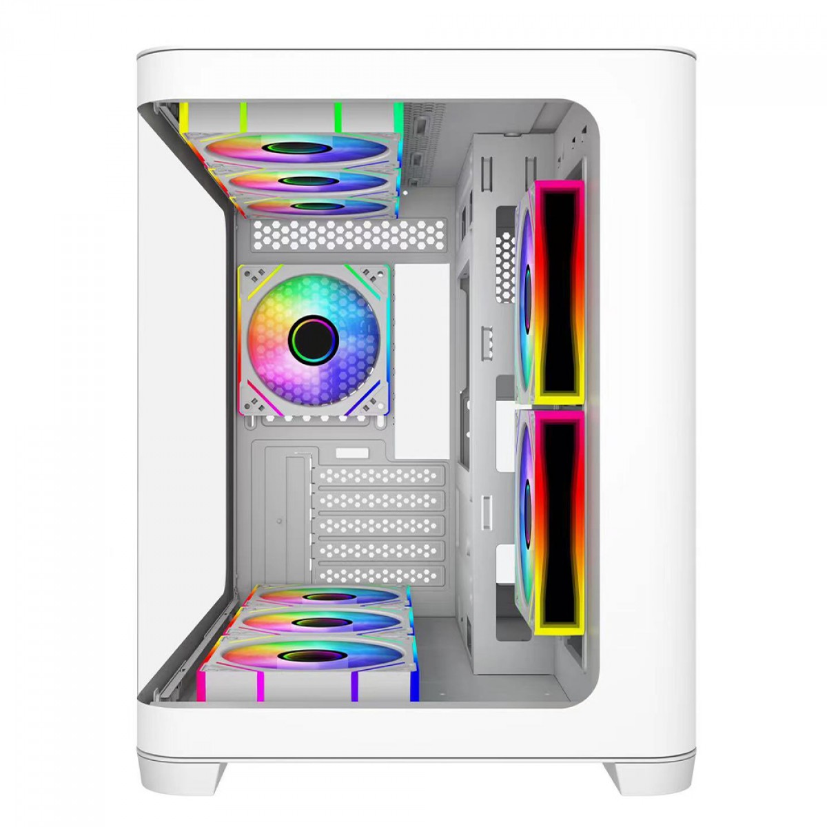 Gabinete Gamer SuperFrame Black Noir, Aquário, Mid Tower, Vidro Temperado, M-ATX, Branco, Sem Fonte, Com 3 Fans ARGB, SF-CS-BNMAW3F