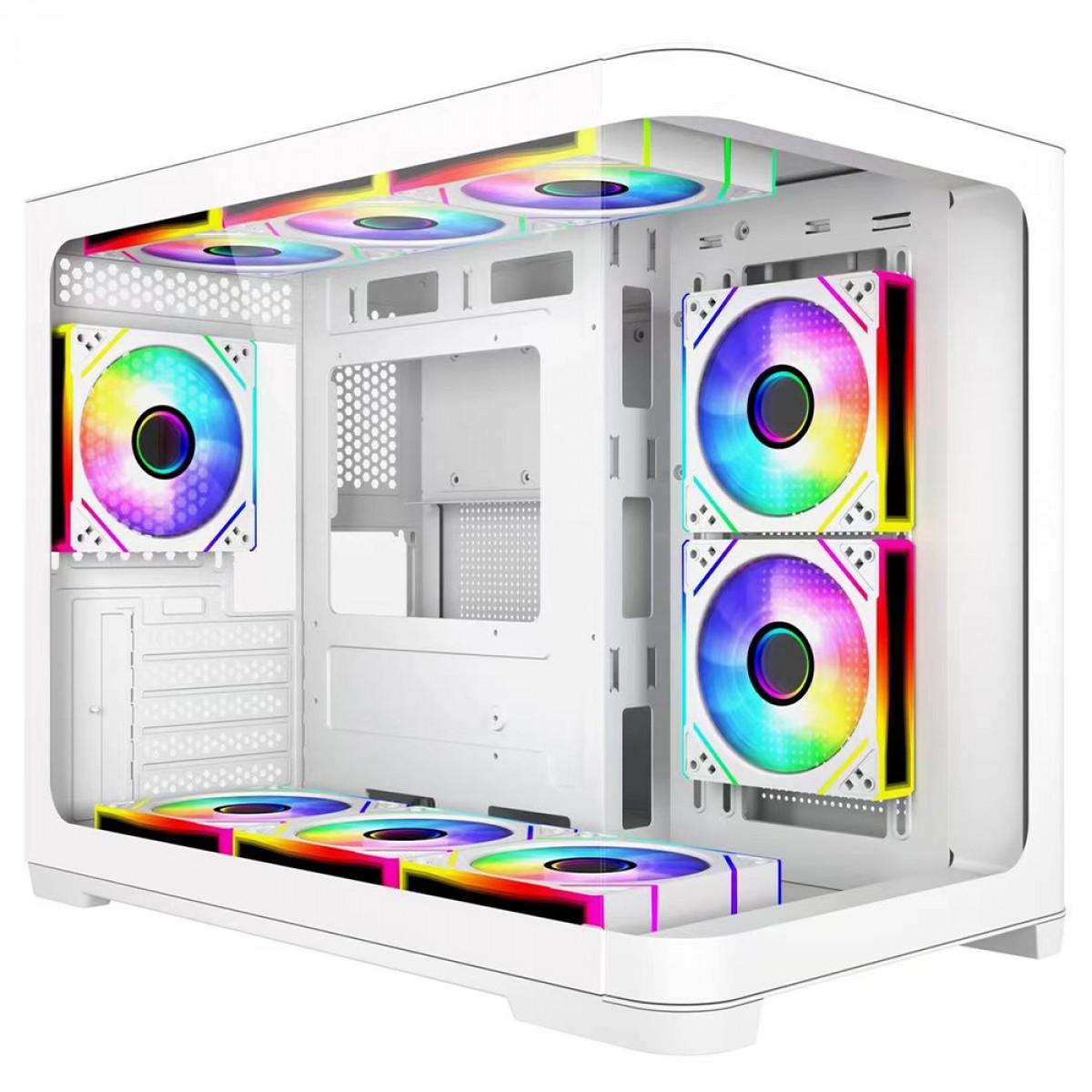 Gabinete Gamer SuperFrame Black Noir, Aquário, Mid Tower, Vidro Temperado, M-ATX, Branco, Sem Fonte, Com 3 Fans ARGB, SF-CS-BNMAW3F