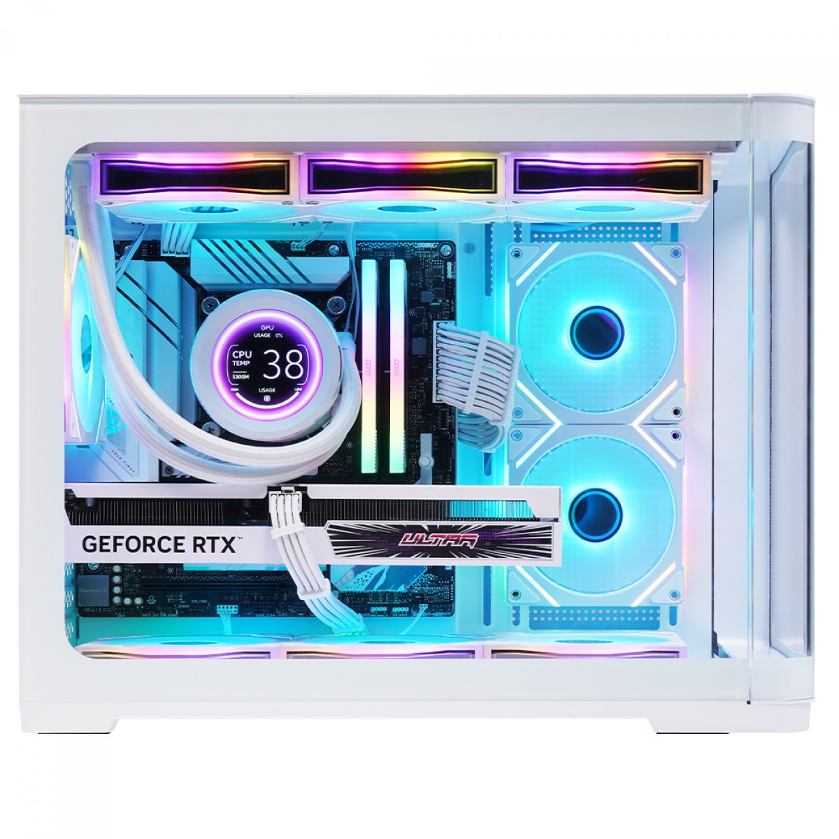 Gabinete Gamer SuperFrame Black Noir, Aquário, Mid Tower, Vidro Temperado, M-ATX, Branco, Sem Fonte, Com 3 Fans ARGB, SF-CS-BNMAW3F