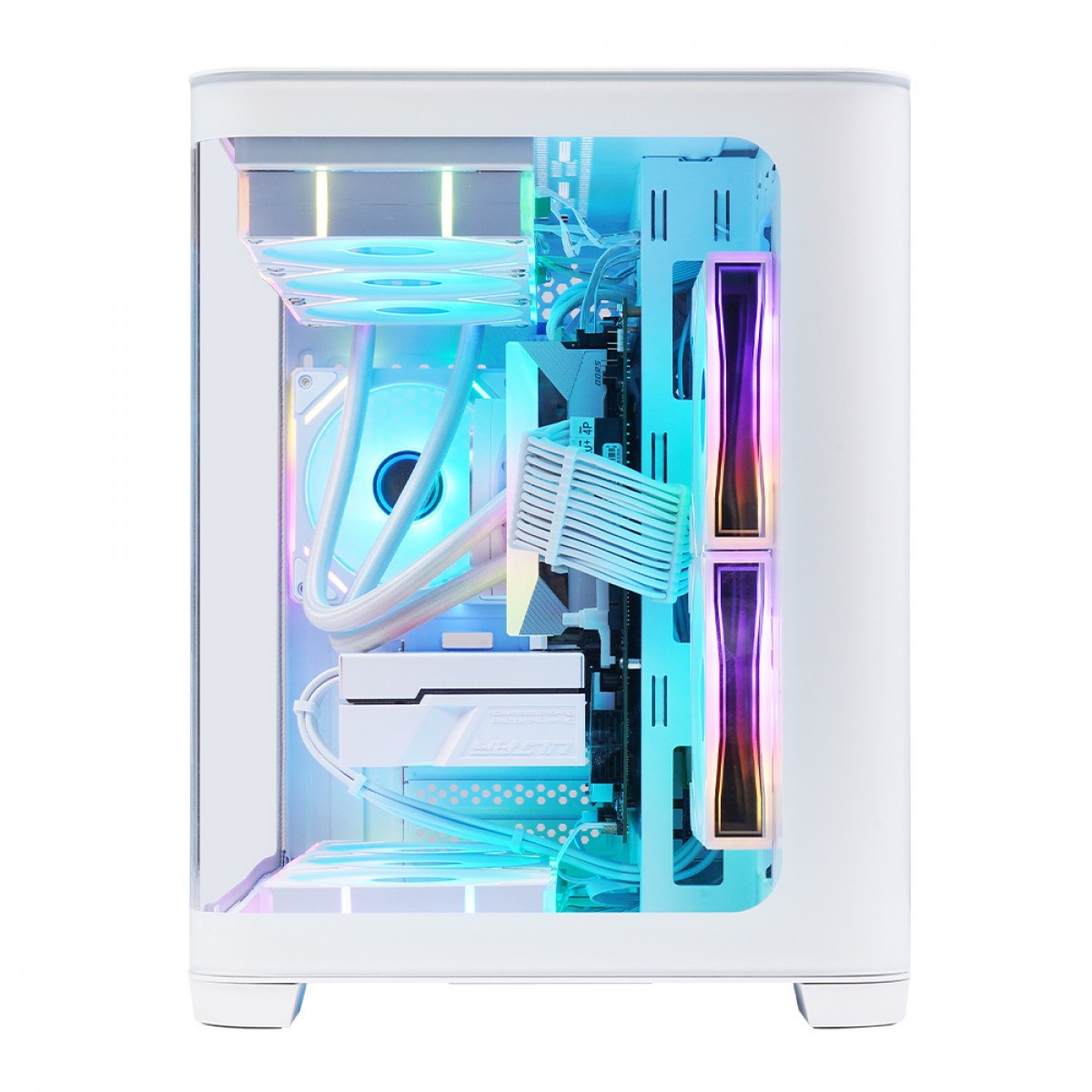 Gabinete Gamer SuperFrame Black Noir, Aquário, Mid Tower, Vidro Temperado, M-ATX, Branco, Sem Fonte, Com 3 Fans ARGB, SF-CS-BNMAW3F