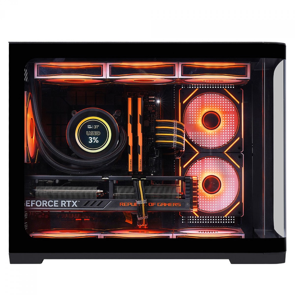 Gabinete Gamer SuperFrame Black Noir, Aquário, Mid Tower, Vidro Temperado, M-ATX, Preto, Sem Fonte, Com 3 Fans ARGB, SF-CS-BNMAB3F