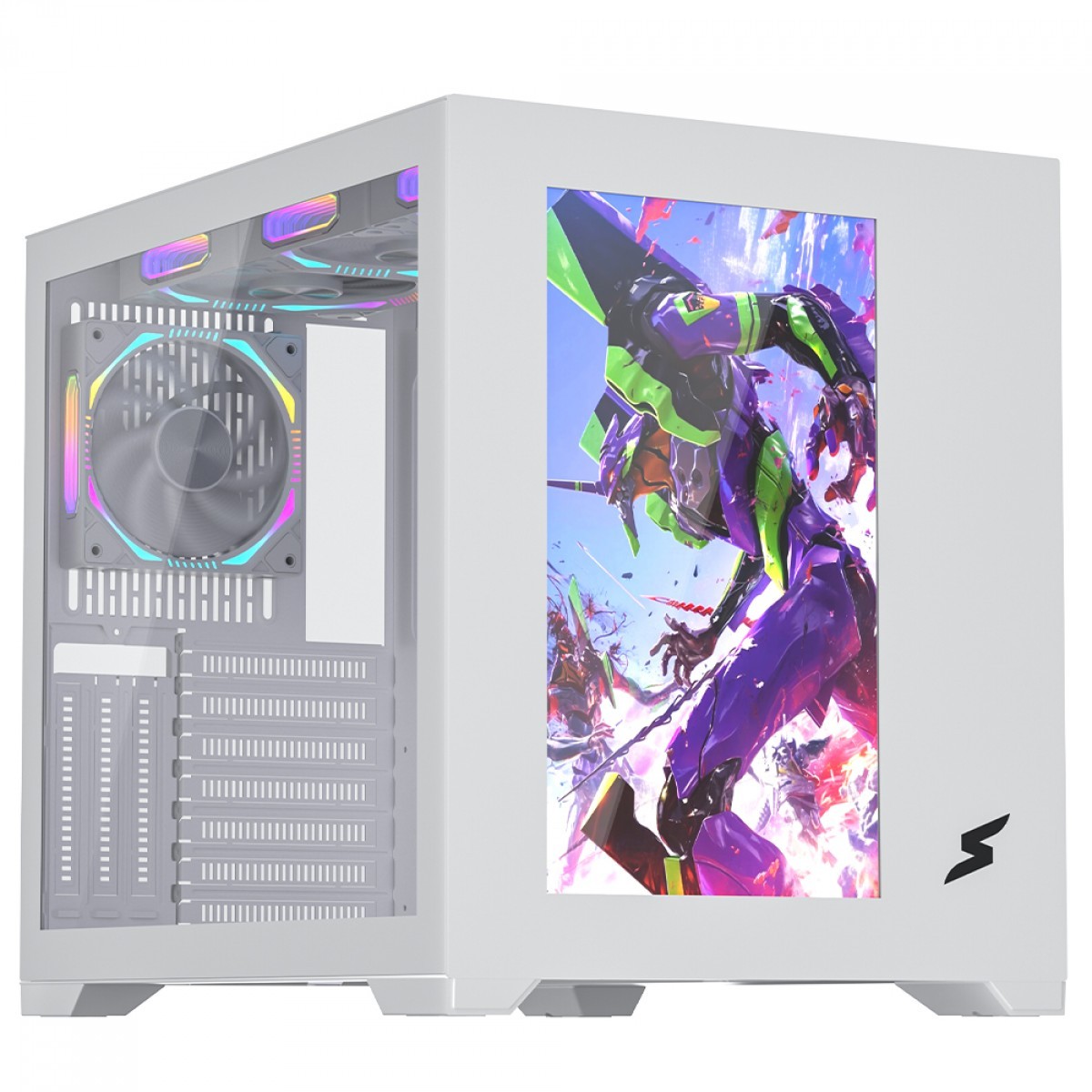 Gabinete Gamer SuperFrame Box Magic, Mid Tower, Vidro Temperado, Com Display LCD 13.3 Pol, ATX, Branco, Sem Fonte, Com 6 Fans, SF-CS-BMMAW6F